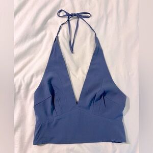 EUC A&F blue halter v-neck crop top size medium